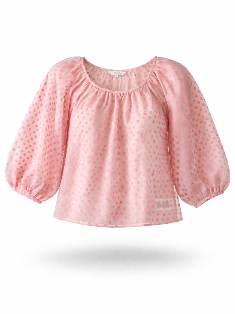 Part Two puff sleeve pink polkadot semi sheer blouse Large round neck Feminine